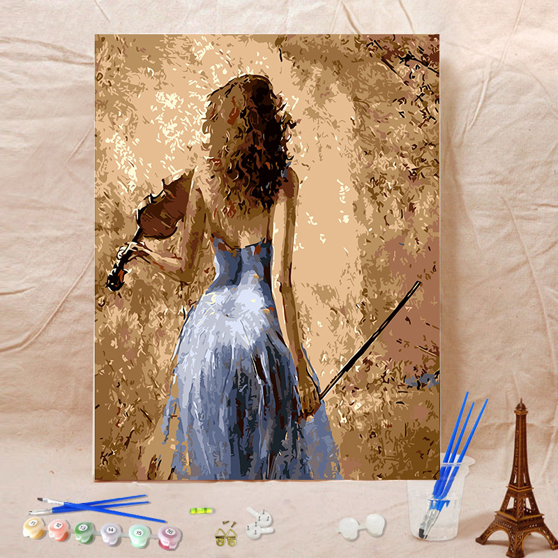diy数字油画 古典欧式客厅大幅精品数码手工绘装饰画 小提琴背影
