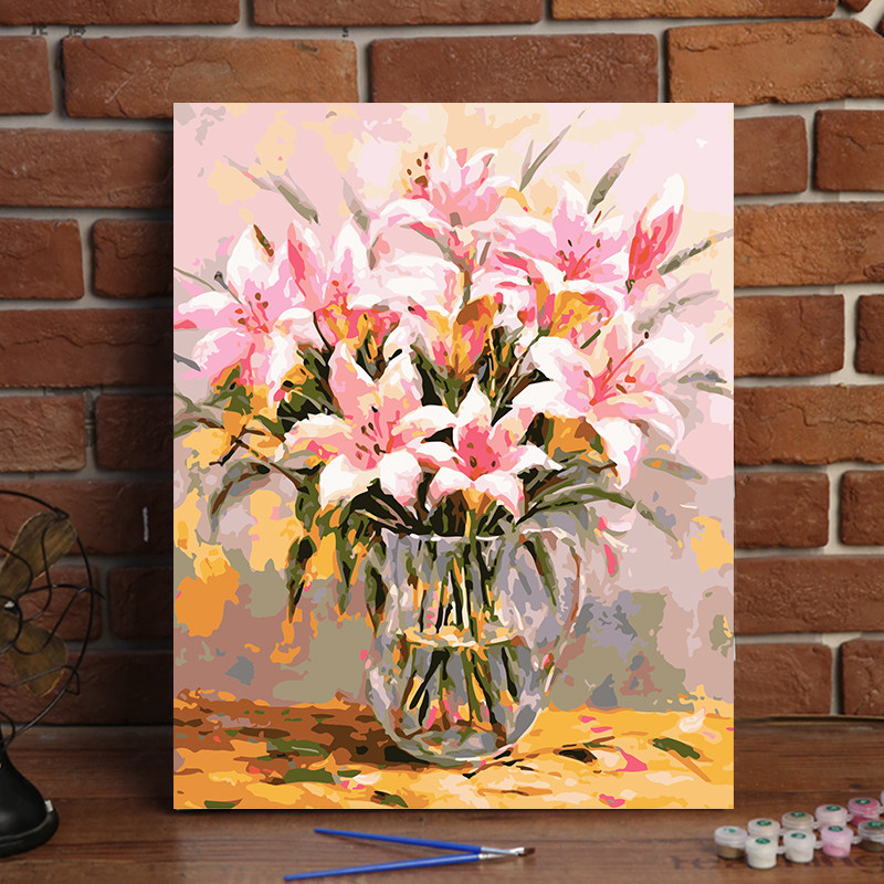 数字油画diy成人花卉填色水彩画涂色上色手绘挂画油彩装饰画百合