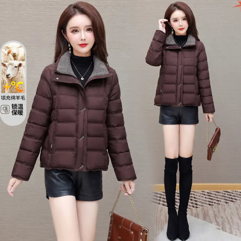 韩版通勤立领短款羊绒服女2026冬季新款加厚修身显瘦保暖棉服外套