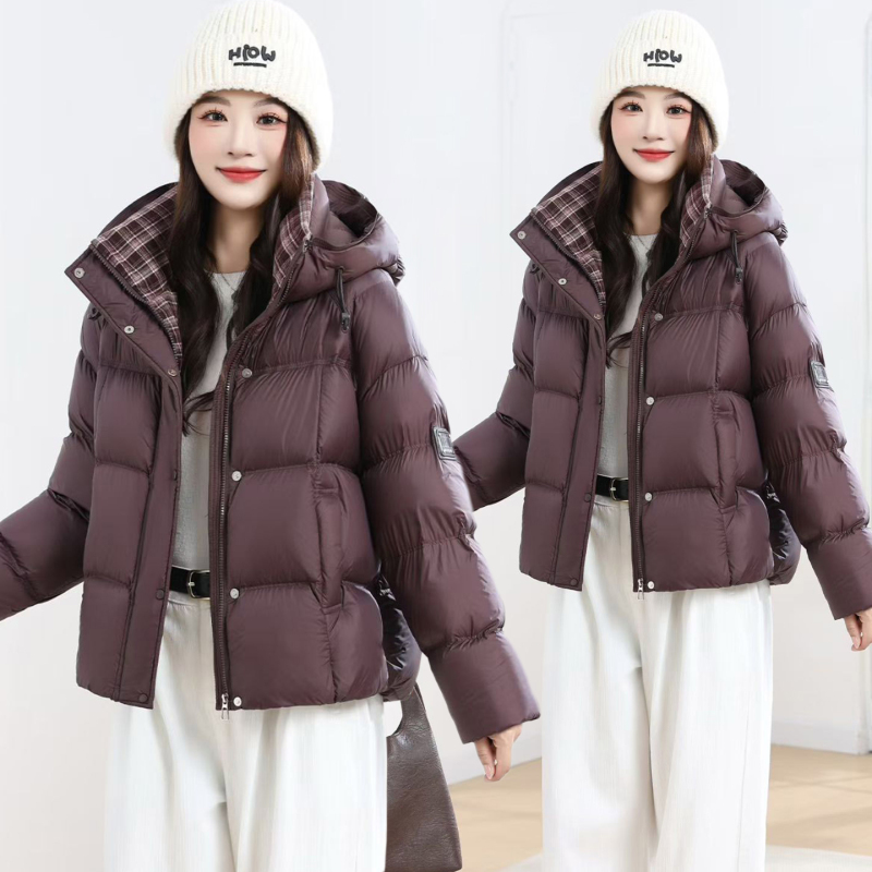 时尚气质连帽羽绒服女2025新款冬季小个子加厚保暖显瘦白鸭绒外套