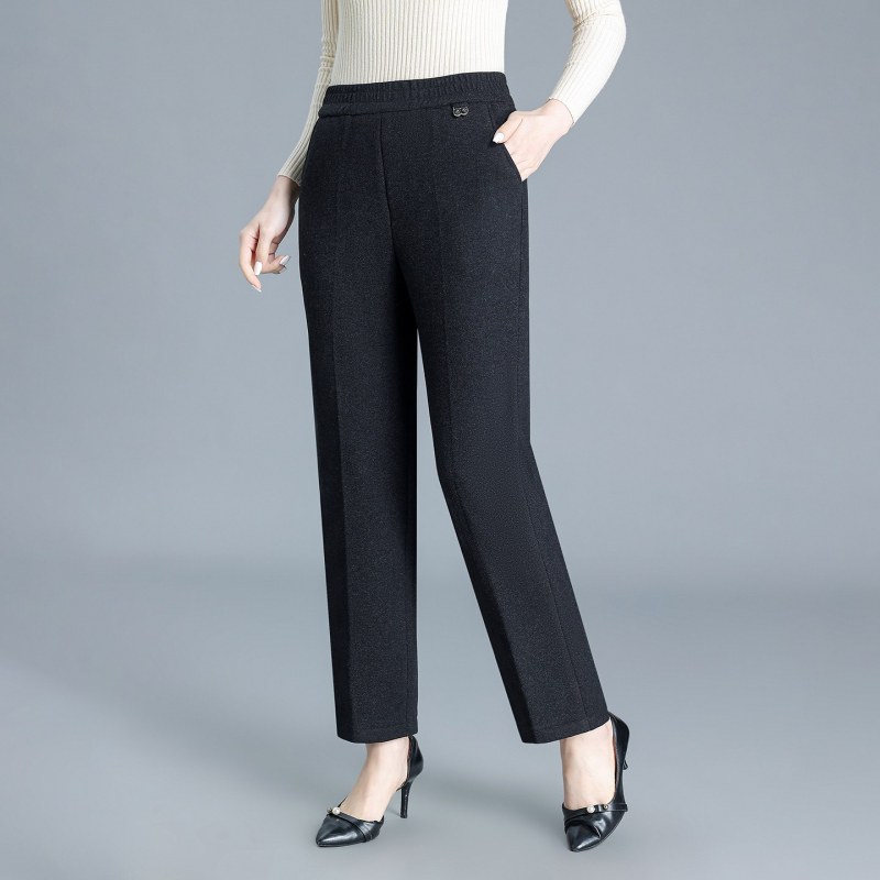 极简风高腰直筒裤女2025冬季新款宽松显瘦松紧腰加绒加厚休闲长裤