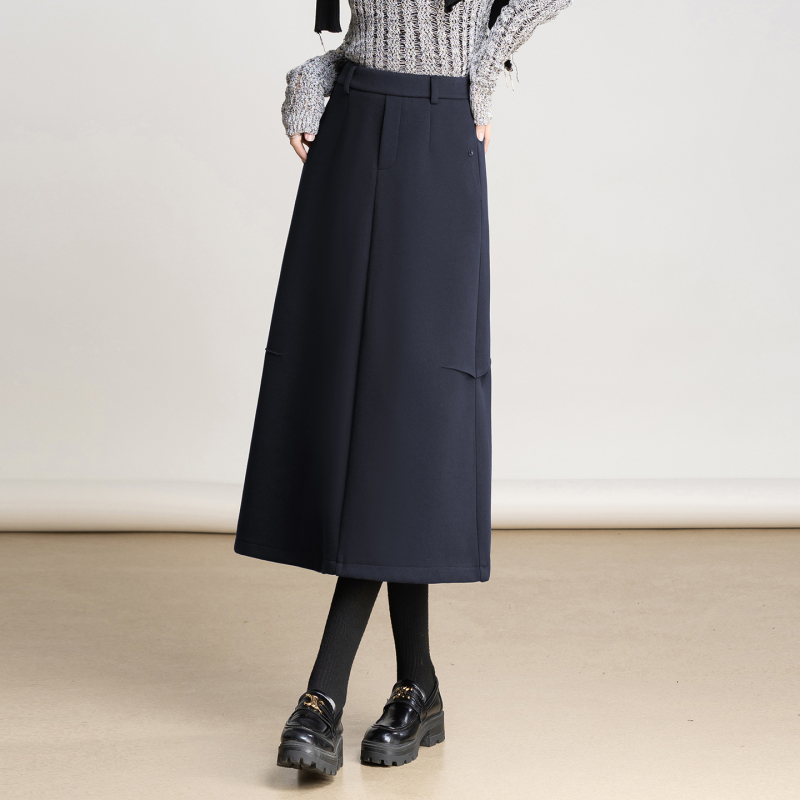 通勤风高腰A字半身裙女2025冬季新款显瘦百搭厚款保暖中长款裙子