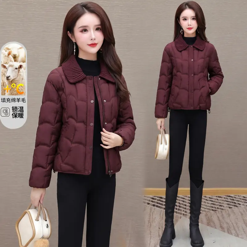 韩版修身短款羊绒服女2026冬季新款加厚保暖翻领通勤外套时尚棉服