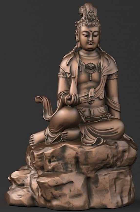 三维立体 四轴浮雕图 圆雕图 stl 3d 模型自在托瓶观音