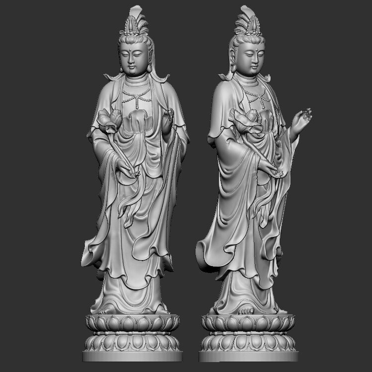 大势至观音菩萨三维立体图圆雕图图纸stl文件电脑雕刻机3d模型