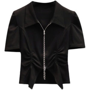 RM14704#大码女装2023夏季新款微胖妹妹洋气时尚链条设计短袖女