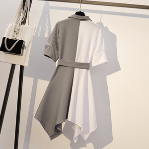 RM14708#大码女装2023夏季新款胖妹妹时尚减龄显瘦拼接连衣裙女