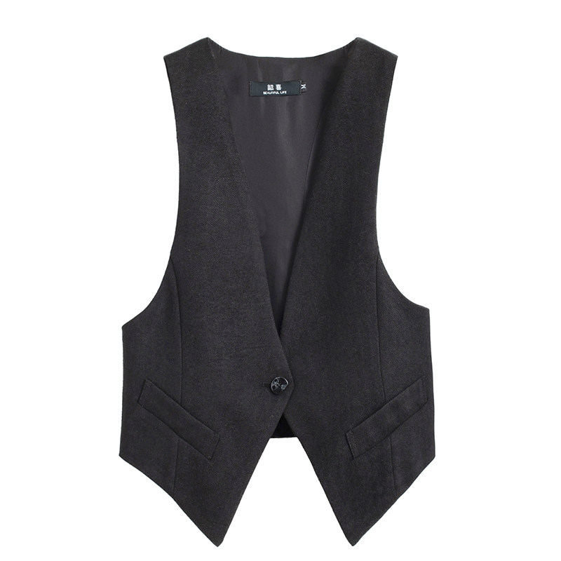 时尚韩版马甲女士一粒扣毛呢西装外搭通勤短款修身显瘦坎肩背心潮