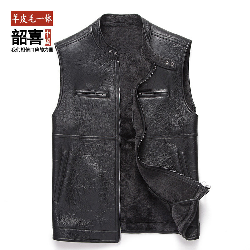 秋冬中老年绵羊皮加厚保暖马夹