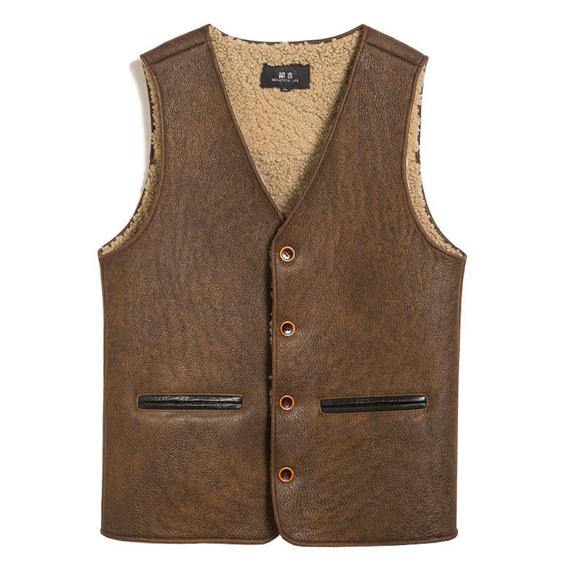 秋冬季中老年人真皮保暖棉背心