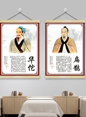 中国十大名医挂图实木挂轴挂画卷轴画华佗扁鹊中华名医海报装饰画