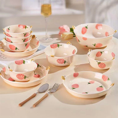 可爱餐具套装蜗牛草莓陶瓷饭碗碟