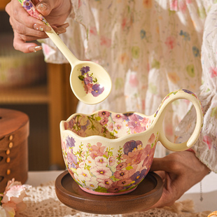 繁花似锦咖啡杯水杯早餐杯燕麦片碗陶瓷马克杯牛奶杯带把手大容量