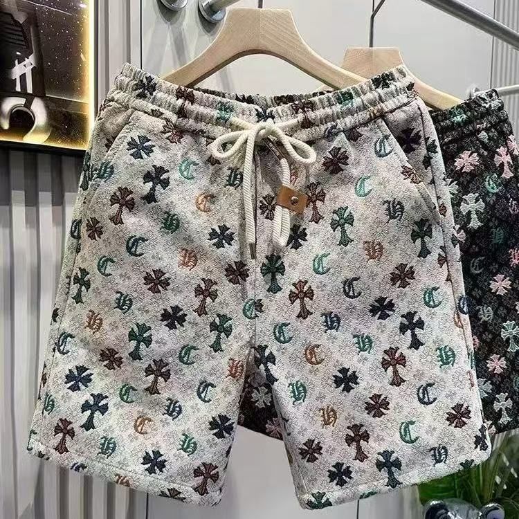欧洲站花色提花短裤男士潮牌2025新款夏季宽松重磅休闲五分裤中裤