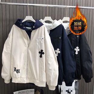 2025新款黑色印花棒球服外套男女春秋超火减龄学院风宽松夹克无帽