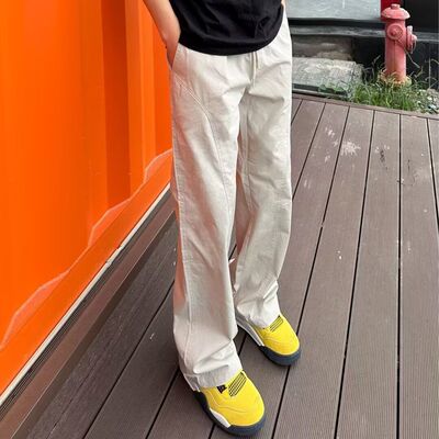 美式基础斜切百搭休闲裤男新款显瘦显高潮流宽松直筒工装微喇长裤