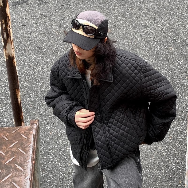 秋冬新款潮休闲港风宽松菱格加厚棉服XZ507-1MY8009P95大货备，男装棉衣，星座507-1