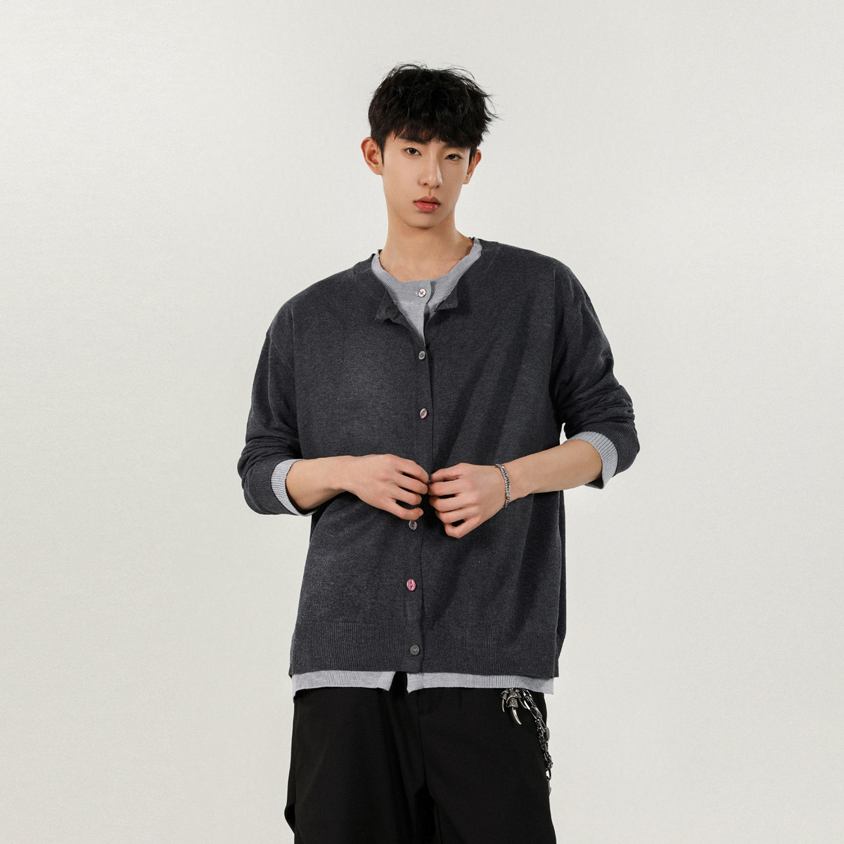 24设计师款假两件美式韩风针织开衫XZ507-1ZC7008P75,男装针织衫/毛衣,星座507-1