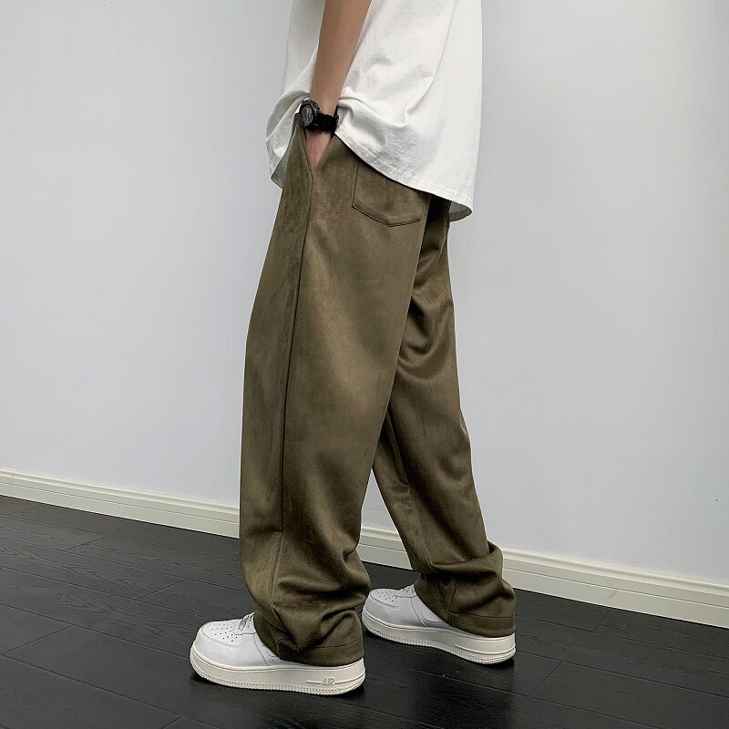 24春秋季复古飘带鹿皮绒垂坠感纯色弯刀裤XZ507-1k9018P60大货,男装休闲裤,星座507-1