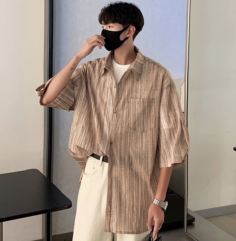24夏季韩式宽松上衣扎染短袖设计感衬衫XZ507-1CS1051P50大货备,男装衬衫,星座507-1