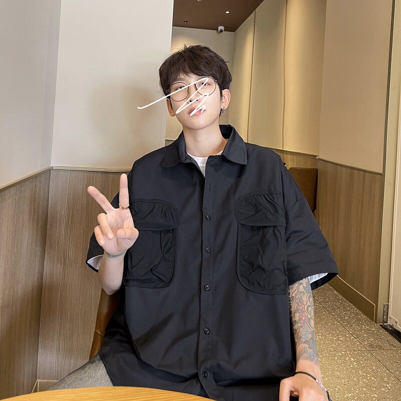 2023韩式工装户外双袋美式短袖衬衫XZ507-1CS1049P50大货备控58,男装T恤,星座507-1