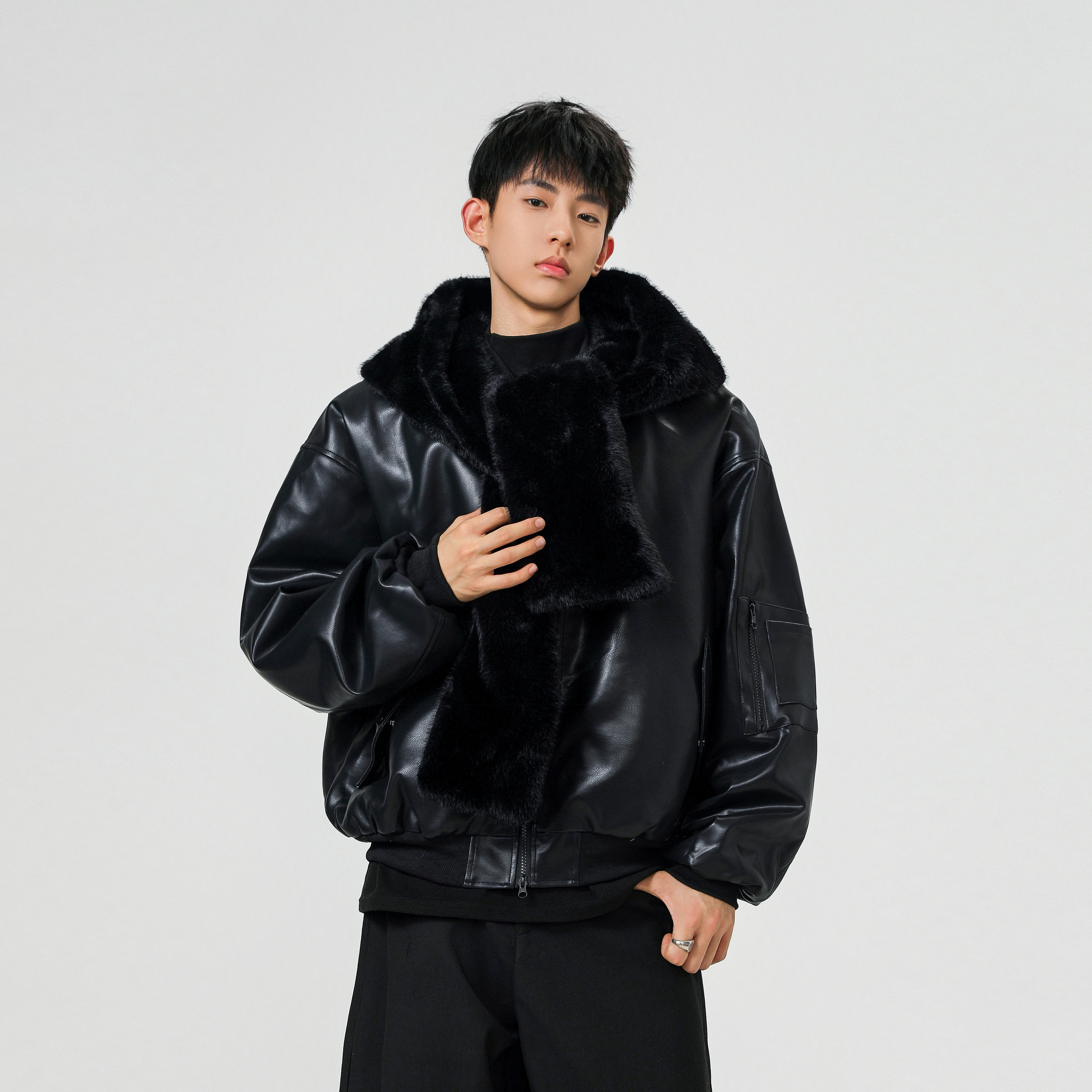 皮草围巾翻领可拆卸连帽靠街头棉服夹克XZ507-1MY8021P130货备，男装夹克，星座507-1