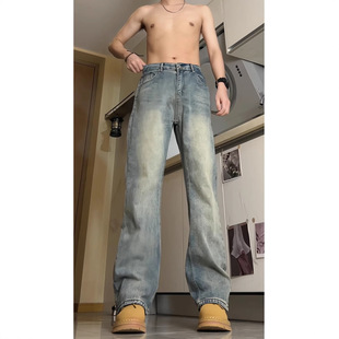 复古蓝弯刀牛仔裤男款春季古着vintage裤子美式高街不贴腿微喇裤