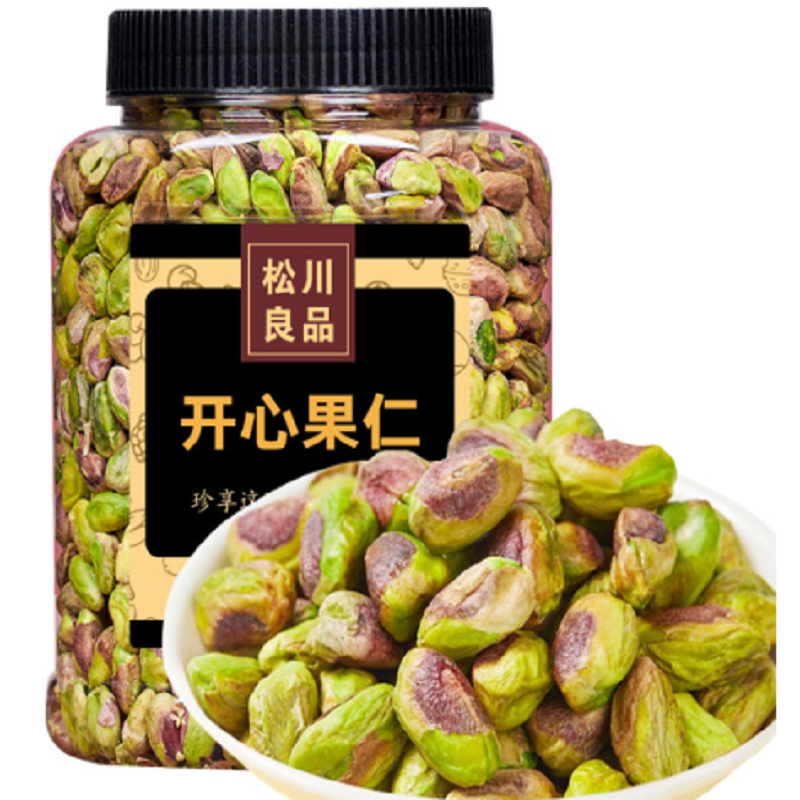 松川良品 开心果仁 原色烘焙整大颗粒 500g 罐装