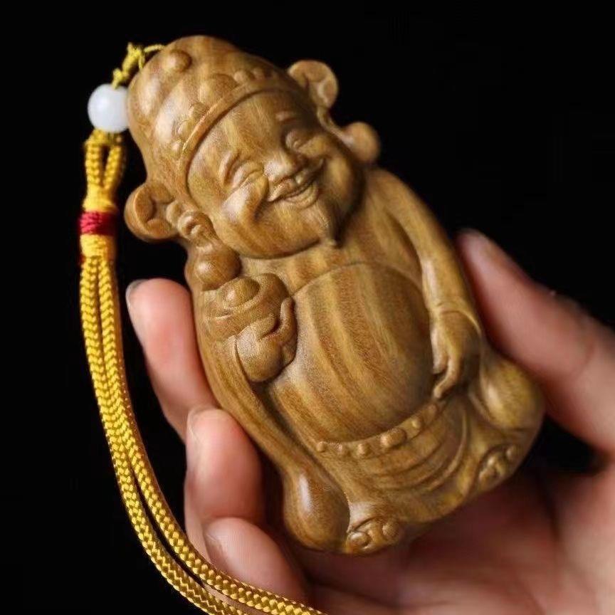 天然阿根廷绿檀木雕财神挂件饰品新奇设计男士随身红木文玩手把件