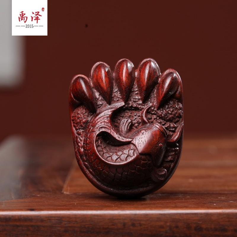 无漆无蜡小叶紫檀木雕鱼与熊掌手把件文玩盘玩装饰工艺品桌面摆件