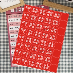 孕妈妈产检时间表孕期检查功能贴b超项目标方形纸检查标签贴纸画