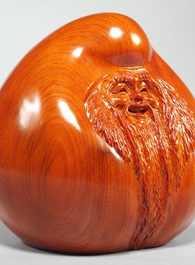 梨木雕刻寿星公像祝寿摆件