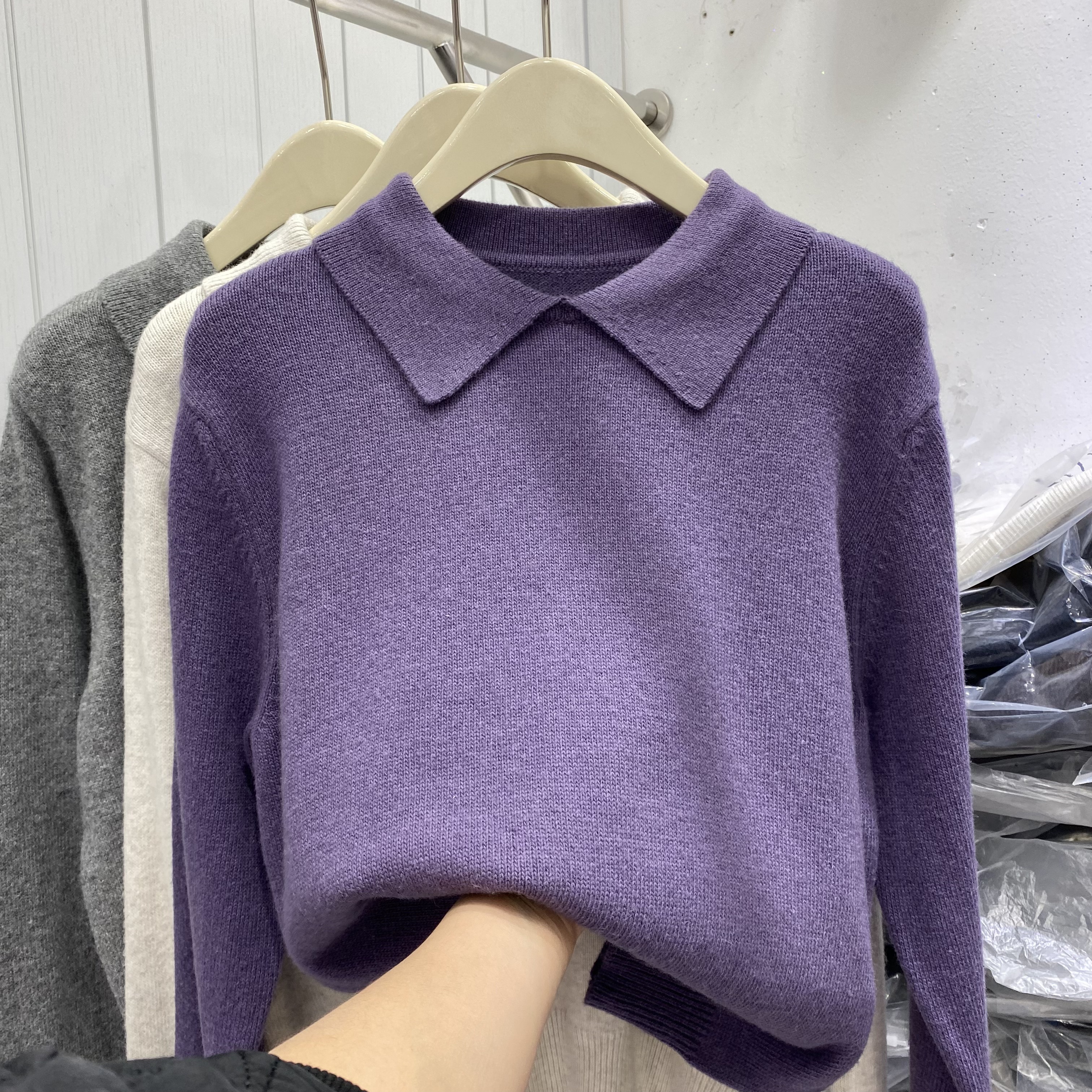 欧洲站2025时尚娃娃领镂空针织打底衫女洋气百搭女装上衣秋冬毛衣