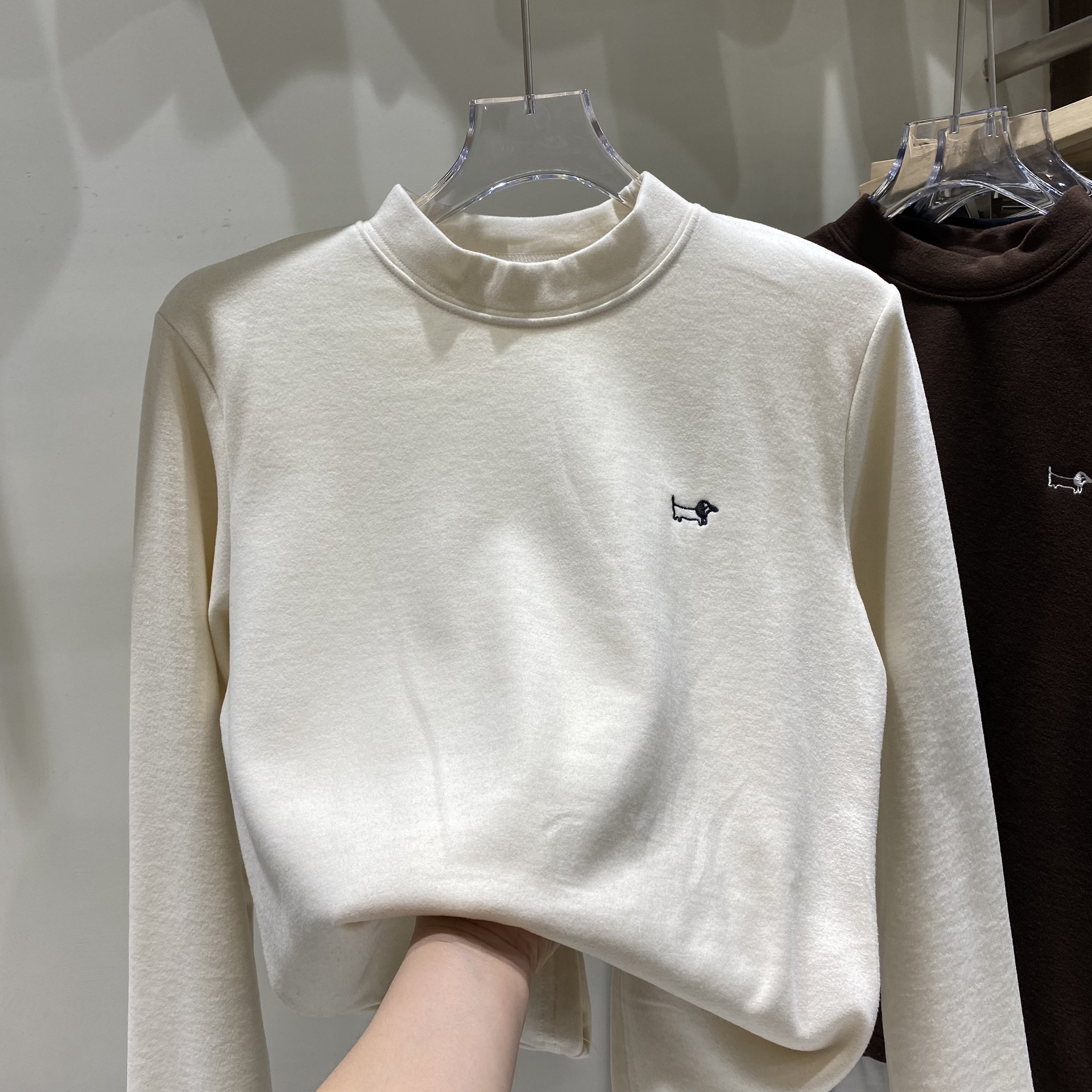 欧洲站2025冬季新品韩系半高领德绒长袖T恤女修身显瘦打底衫潮