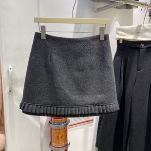 欧洲站法式 百搭短裙 花边毛呢半身裙女秋冬2025高腰显瘦a字裙时尚