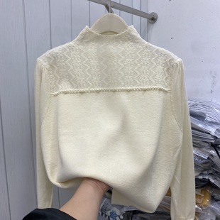 小衫 欧货女装 潮 女欧洲站2025秋冬新款 小半高领蕾丝钉珠羊毛针织衫
