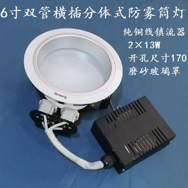 6寸双横防雾节能筒灯白色2x13w