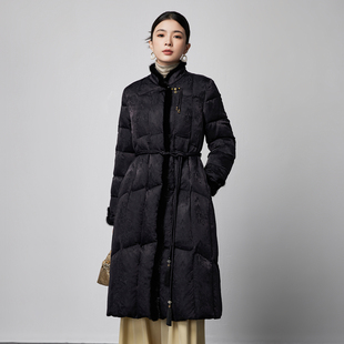 2025冬季新中式黑色立领中长款羽绒服女装人丝提花90鸭绒国风外套