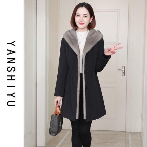 海宁女獭兔毛内胆可拆派克服