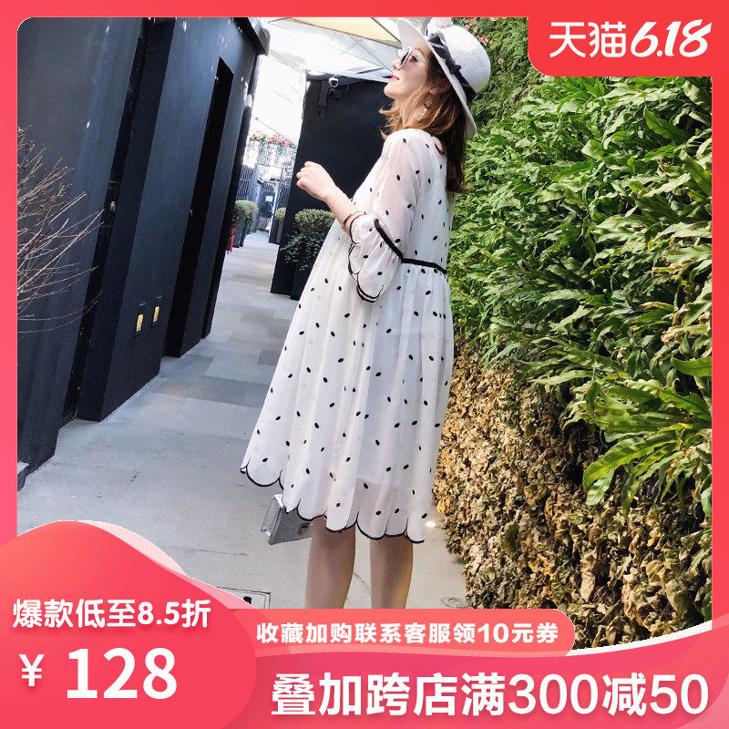 孕妇夏装2020孕妇裙春夏季潮妈洋气小清新雪纺中长款孕妇装连衣裙