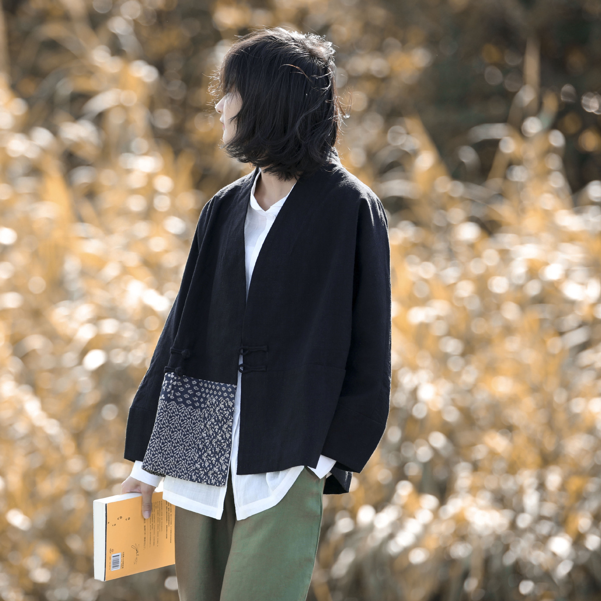 日式盘扣开衫外套拼布设计文艺