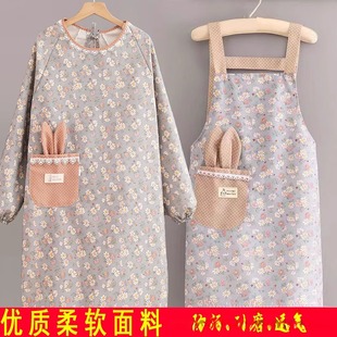 家庭主妇围裙韩版洋气帆布长袖女防污透气家用厨房做饭罩衣围腰