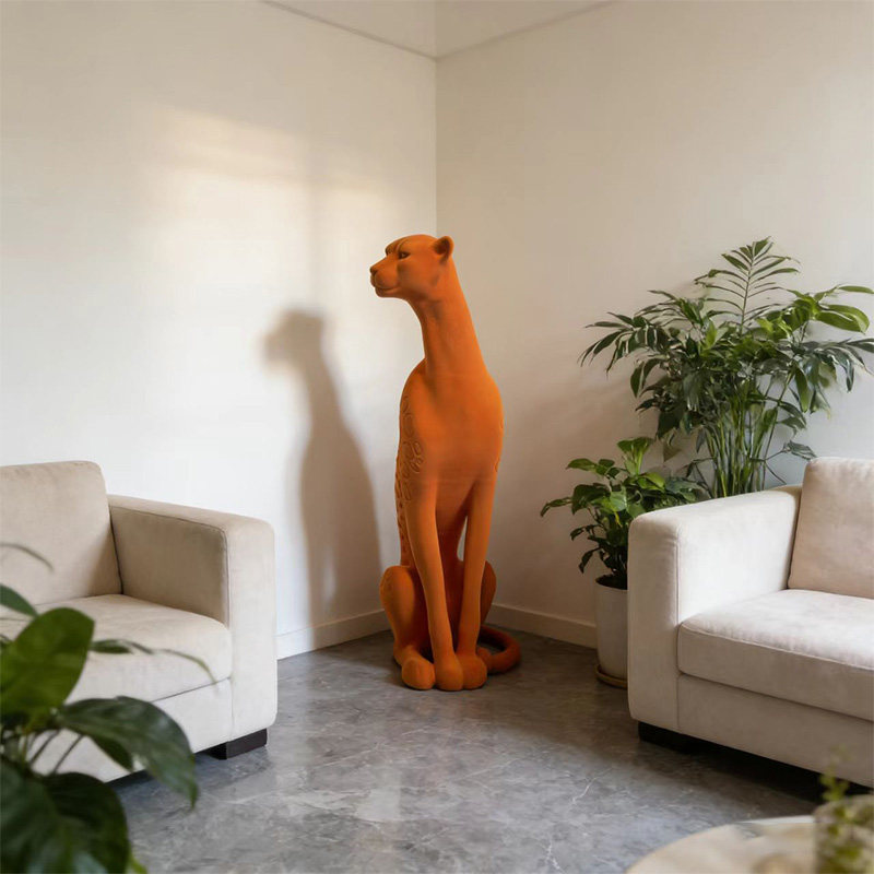 橙色创意豹子造型玻璃钢雕塑植绒摆件现代简约客厅装饰品景观装置,商业/办公家具,景观道具/景观摆件/景观装置,淘宝优惠券,粉丝福利购,淘宝优惠卷
