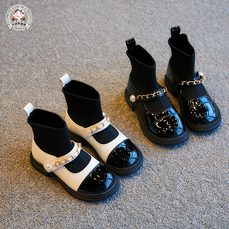 儿童黑色皮靴冬季马丁靴表演鞋