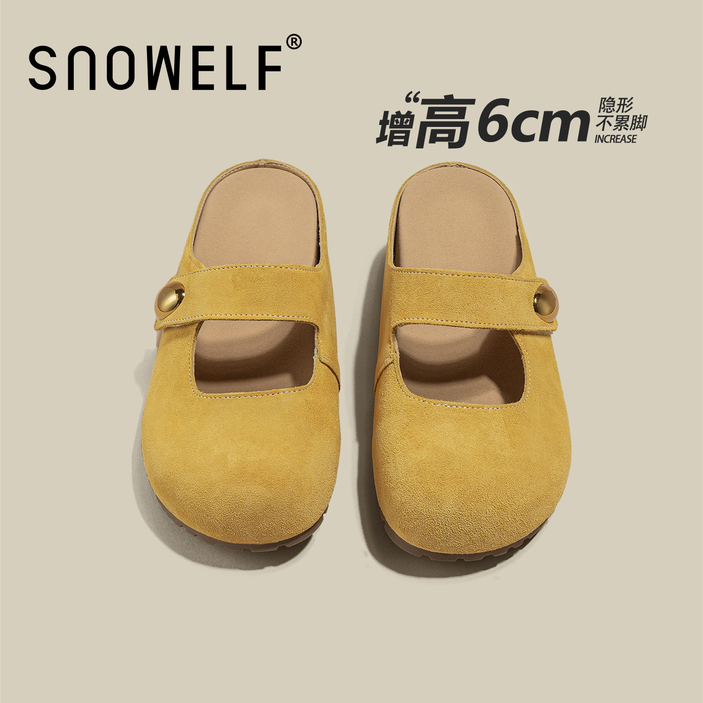 黄色勃肯鞋厚底玛丽珍包头半拖鞋女2026新款外穿一脚蹬夏季女鞋子