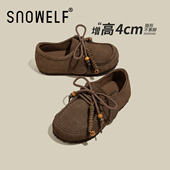 女2026新款 内增高鞋 春季 百搭袋鼠鞋 子 真皮女鞋 复古厚底全包勃肯鞋