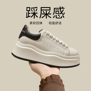 黑色鞋子女款2026年新款真皮鞋子百搭加绒厚底鞋小个子内增高女鞋