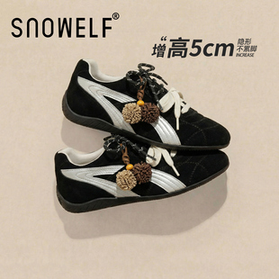 内增高德训鞋女款2026新款女鞋百搭黑色鞋子厚底休闲鞋软底运动鞋