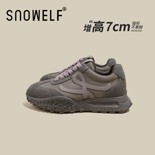 灰色内增高德训鞋女2025新款冬季鞋子厚底女鞋加绒百搭休闲运动鞋