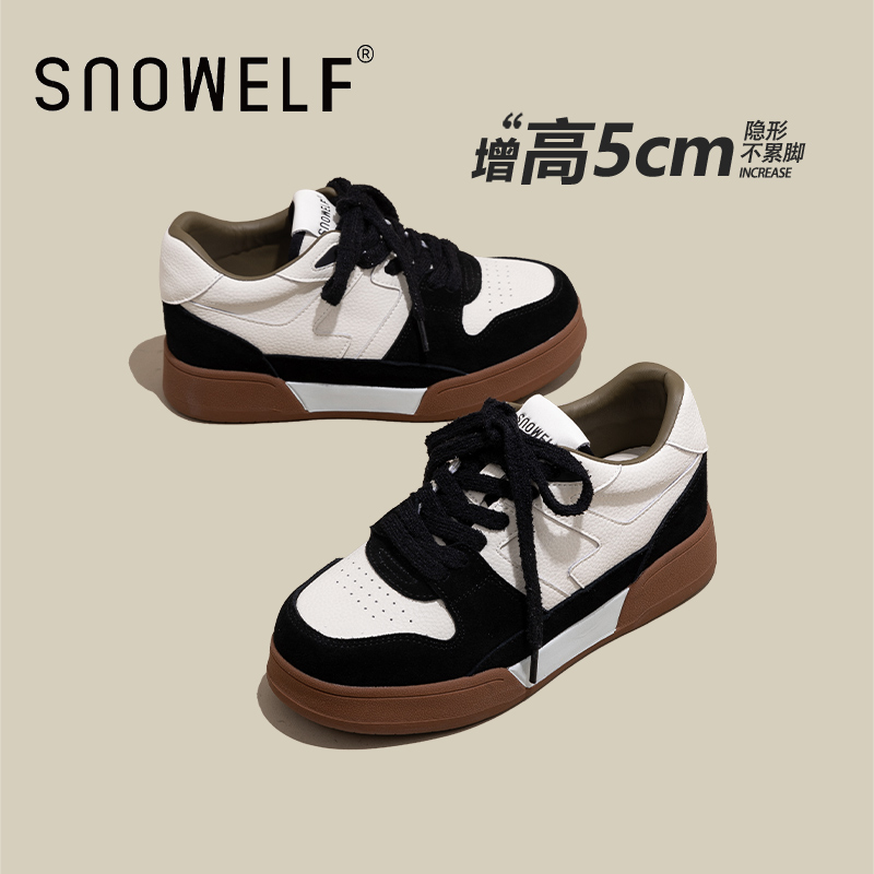snowelf真皮厚底板鞋女